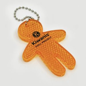 Porte-clés réflecteur orange en forme de poupée